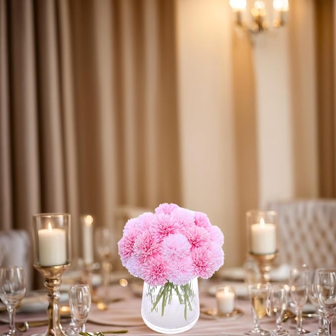 Kimura's Cabin 20Pcs Fake Mums Flowers Artificial Silk Ball Flower Faux Chrysanthemum Wedding Arrangements Bouquets Home Garden Table Centerpieces (Pink Light Pink)