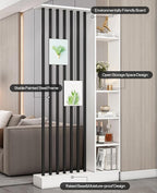 Wall Room Divider, Storage Cabinet Storage Display with Shelves, Modern Freestanding Wood Room Divider Screen, Wall Privacy Screens for Home Decorative (White+Black,35.4" L x 9.5" W x 79.5" H)