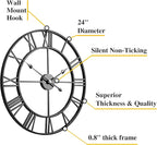 CLXEAST Silent 24 Inch Wall Clocks for Living Room Decor, Large Black Metal Roman Numeral Wall Clocks for Modern Farmhouse Home Decor,House Warming Gifts New Home