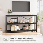 LVB Black Console Table, Modern Entryway Table for Hallway Living Room, Industrial Sofa Table Behind Couch, Farmhouse Wooden Metal Entry Table for Foyer with 3-Tier Storage Shelves, Black Oak, 55 Inch