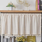 Sutuo Home Boho Sheer Curtain Valance Tier Cotton Linen with Bohemian Handmade Tassels, Short French Farmhouse Window Treatment for Kitchen Cafe, Rod Pocket, 1 Panel 59" W x 24" L, Natural Textured