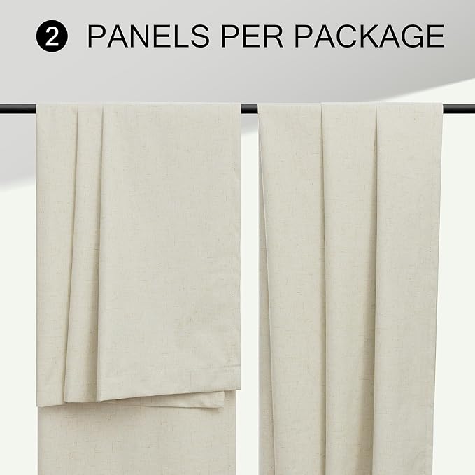 Flax Linen Blackout Living Room Curtain 84 Inch Long 2 Panel Tan Beige Black Out Burlap Farmhouse Insulated Thermal Curtain for Summer Heat Nursery Room Darkening Drapes Bedroom Back Tab 52x84 Length