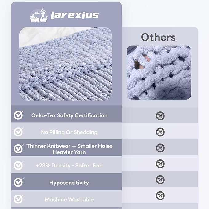 Chunky Knit Blanket - Luxury Soft Cozy 50 * 60 Throw Blanket,100% Woven Blanket Rope Knot Throw Blanket for Couch, Sofa, Home Decor, Gift - Machine Washable（Grey）