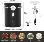 35OZ Coffee Canister for ground coffee with Date Tracker,One Way Co2 Valve 304 Stainless Steel Kitchen Food Airtight storage container for Coffee Beans or Grounds, Sugar Black