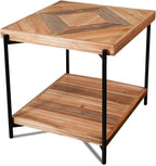 CONSDAN StoneCreek Solid Fir Wood Side Table - Metal Frame, 2-Tier End Table for Living Room/Bedroom/Office, 23" Square Night Stand, Accent Table