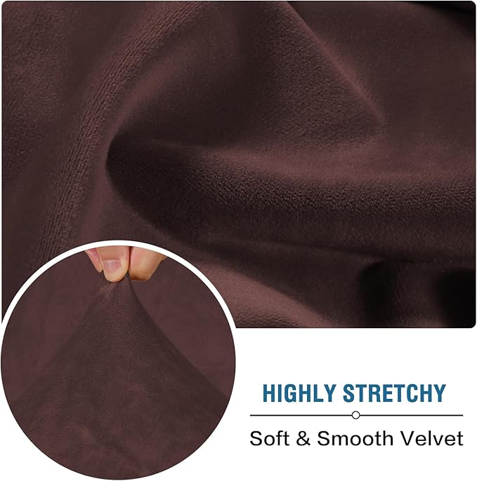 H.VERSAILTEX Velvet Stretch Individual Couch Cushion Cover Plush Slipcover for Loveseat Sofa Furniture Protector Seat Cover (1 Piece Loveseat Cushion Cover, Brown)