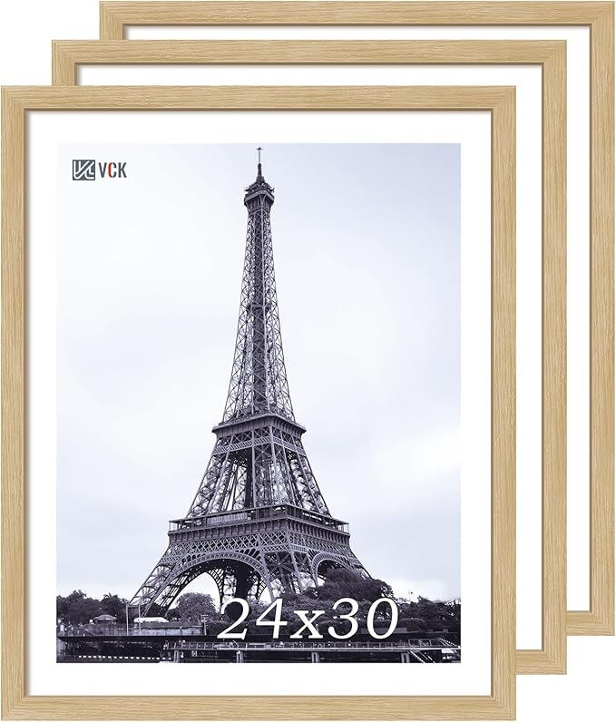 VCK 24x30 Oak Wood Frame for Poster & Picture, Natural Solid Wood Photo Frames 3 Pack, Wall Mounting Hanging