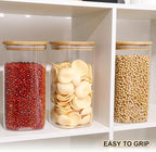 Glass Food Storage Jars with Lids(50oz)Square Set of 3 ,Glass Storage Containers Clear Glass Food Canister with Bamboo Lid Airtight For Serving Tea, Coffee Beans, Flour,Cookie, Cereal,Spice and More