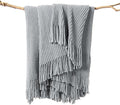 lifein Throw Blanket for Couch, Soft Boho Decor Bed Throw,Cozy Grey Knitted Chenille Small Farmhouse Lightweight Throw for Spring(Light Grey,50 * 60")