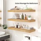 Heimlove 24 x 12 Inch Deep Floating Shelves Wall Mounted with Invisible Brackets,Storage Hanging Shelf for Wall Decor in Bathroom, Bedroom, Toilet, Kitchen, Living Room, Office Set of 2 (Oak)