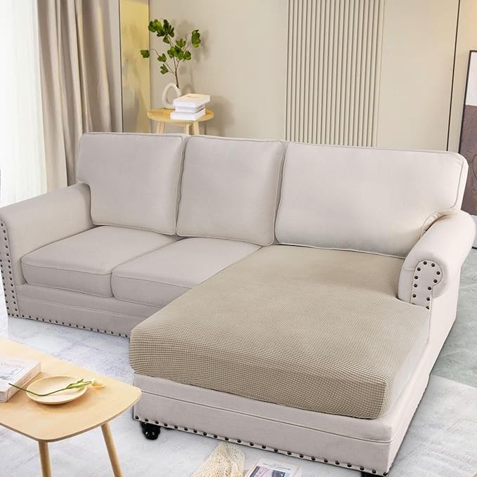 H.VERSAILTEX Super Stretch Individual Chaise Cover Sectional Couch Covers for L Shaped Sofa Both Left/Right Featuring Thick Jacquard Textured Twill Fabric (1 Piece Chaise Cover Large, Island Fossi)