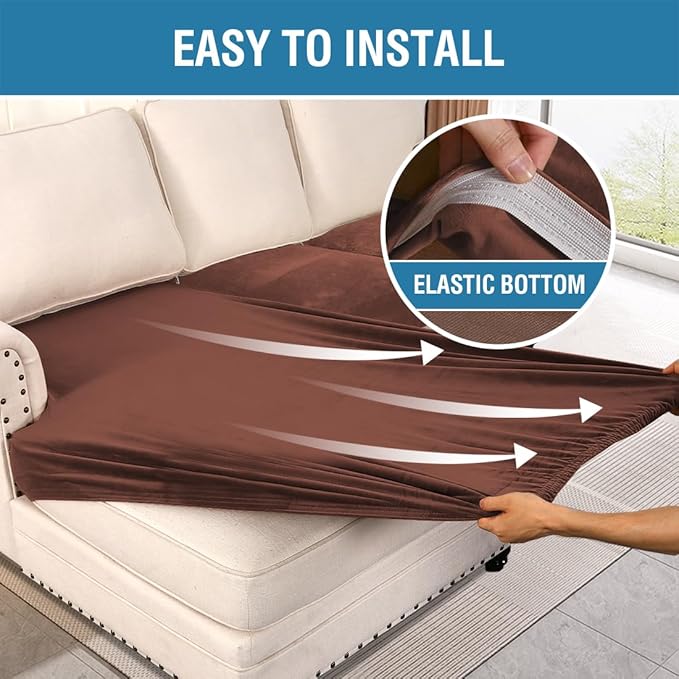 H.VERSAILTEX Velvet Stretch Sectional Couch Covers 3 Pieces Sofa Seat Cushion Covers L Shape Separate Couch Cover for Both Left/Right Sectional Couch (Large Sofa 2 Seater + 1 Chaise, Burnt Brick)