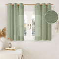 LAMIT Short Linen Curtains 40 inches Long for Small Window, Bronze Grommet Linen Drapes Light Filtering Sheer Window Curtains for Kitchen/Cafe, 2 Panels (34 x 40 Inch, Sage Green)