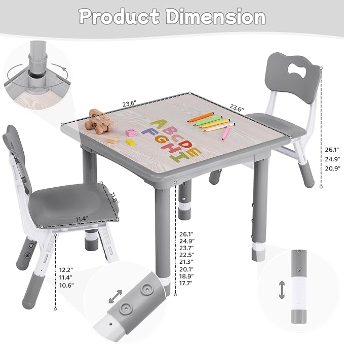 Toddler Table and Chair Set, Height Adjustable-Upgrade Kids Table and 2 Chairs for Ages 3-8, Multi-Activity Toddler Play Table with Graffiti Desktop for Home/Daycare/Classroom