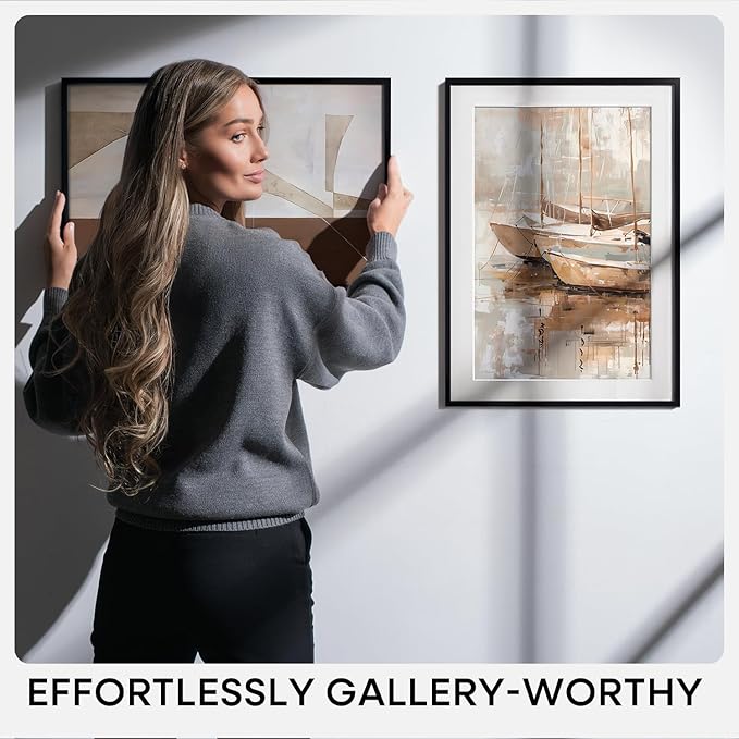 Homeforia 24x30 Poster Frame Black, High End Metal 24 x 30 Picture Frames with Mat 18 by 24 inches Photo, 24x30 Black Frame Matted to 18x24 Print, 30x24 Large Frame, Tempered Glass, Wall Kit, Set of 1