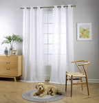 MIUCO White Sheer Curtains Poly Linen Textured Solid Grommet Curtains 95 Inches Long for French Doors 2 Panels (2 x 37 Wide x 95" Long) White