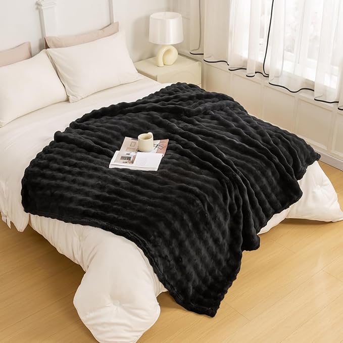 YUSOKI Luxury 3D Bubble Throw Blanket 3.1lb,All Ages,Home Decoration, (Black,60 * 80inches)