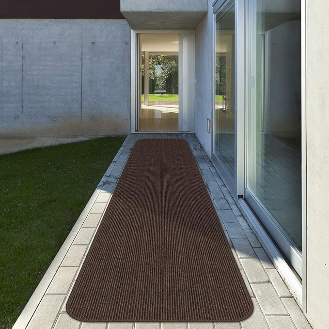 House, Home and More Indoor Outdoor Double-Ribbed Carpet Runner with Skid-Resistant Rubber Backing - Bittersweet Brown - 4 Feet x 10 Feet