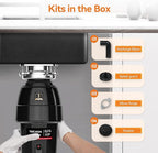 3/4 HP Garbage Disposal, TECASA Food Garbage Disposal with Power Cord, Stainless Steel Grinding System and 3-Bolt Mounting, Continuous Feed Garbage Disposals, Quiet, Taskmaid Series 75