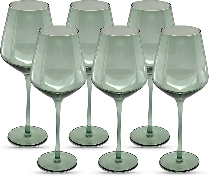 Saludi Original Light Blue Sea Wine Glasses, 16.5oz (Set of 6) Stemmed Single Color Teal Green Sea Foam Glass - Great for All Wine Types and Occasions or Gifts - Luxury, Durable, Hand-Blown