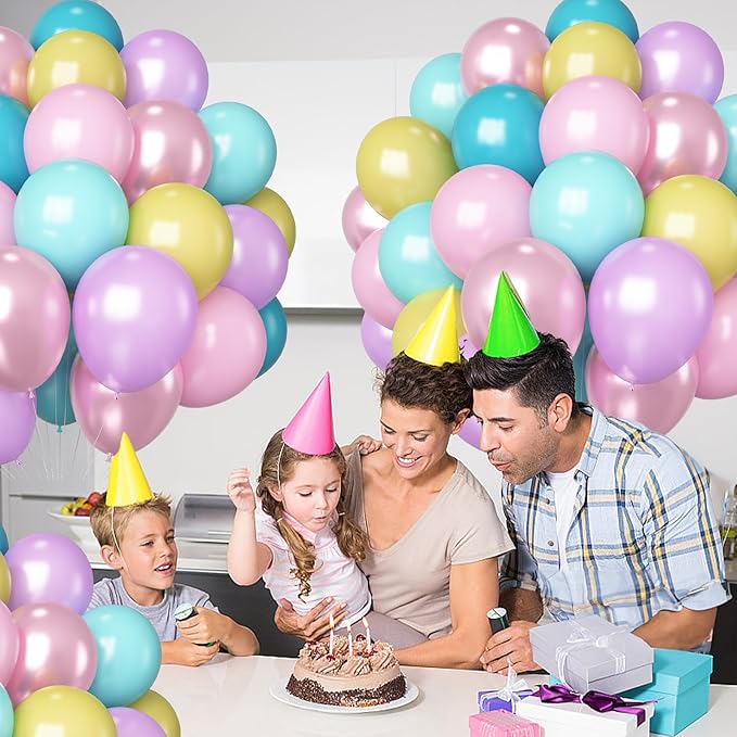 Pastel Balloons 60 Pcs Metallic Pink Purple Teal Blue Yellow Multicolor Latex Balloon Macaron Rainbow Pastel Color Party Balloons for Girls Birthday Baby Shower Bridal Wedding Party Decorations