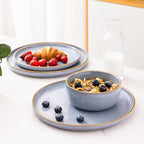 GBHOME Ceramic Dinnerware Sets for 8, 24 Pieces Stoneware Plates and Bowls Sets, Scratch Resistant Dishes, Dishwasher & Microwave Safe, Reactive Glaze-Brunnera Blue