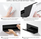 Acrylic Floating Shelves for Wall No Drilling, Self Adhesive Space-Saving Shelves, 12 Inch Floating Shelf Stick on Wall Shelf, for Bathroom, Kitchen, Bedroom, Office, Gaming Room, Black