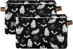Collapsible Storage Basket Bin Happy Halloween Organizer Cube with Handle, Canvas, Black