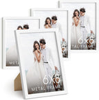 HAUS AND HUES 6x8 White Metal Picture Frames - Photo Frames 6x8 - Features Premium Aluminum, Vertical Hanging, Easel Back for Tabletop, Home, Office (6x8 in, White, Set of 4)