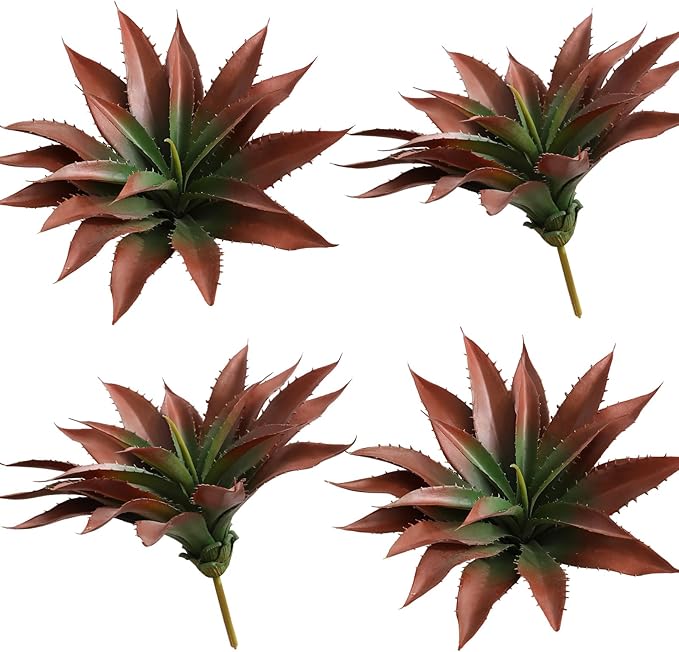 JUSTOYOU Large Artificial Succulents Aloe Plants Real Touch Fake Flowers Unpotted for Home Wedding Festival Arrangement (4, Green-Red)
