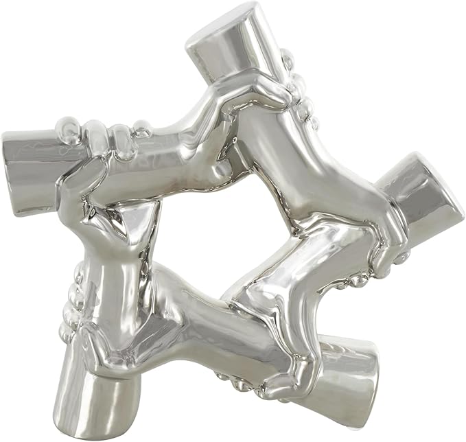 Deco 79 Ceramic Hands Decorative Sculpture Gripping Home Decor Statue, Accent Figurine 13" x 4" x 13", Silver