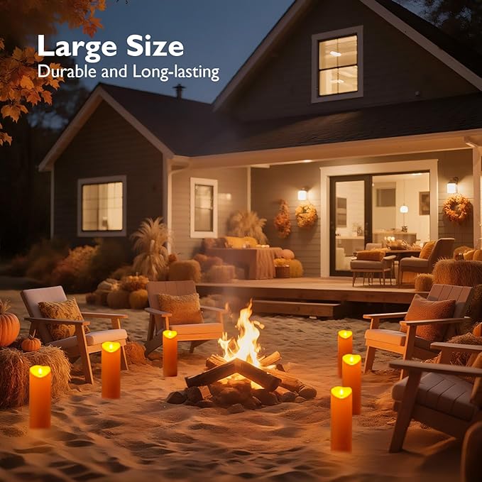 Homemory 4"x12" Halloween Orange Flameless Candles, Fall Candles, Outdoor Waterproof Flameless Candles with Remote and Timers, Battery Operated LED Pillar Candles, Won't Melt Plastic, Set of 2