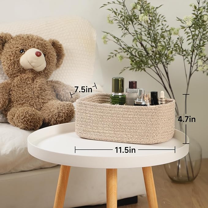 Small Storage Baskets for Organizing | Closet Organizer Bins | Shelf Toy Basket | Woven Rope Baskets | Cube Decorative Box | Shallow Basket | 11.5x7.5x4.7” | 4 Packs Mixed Brown
