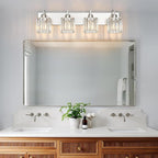 Modern Bathroom Vanity Light 4-Lights Brushed Nickel Vanity Light Crystal Wall Light Bathroom Light Fixtures