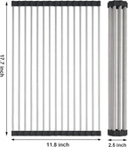 Searik Stainless Steel Over The Sink Dish Drying Rack, Roll Up Foldable Kitchen Sink Drainer Rack (17.7"x 11.8")