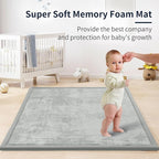 ACOMOPACK Baby Play Mat for Floor 1.3" Thick Memory Foam 50x50 Soft Velvet Playpen Mat for Kids,Infants,Toddlers,Tummy Time Crawling Mats with Non-Slip Bottom,Yoga,Tatami,Nursery Rug（Light Grey）