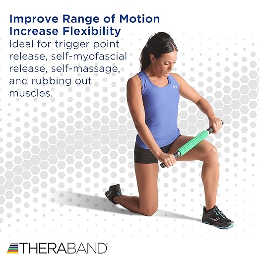 THERABAND Roller Massager +, Portable Muscle Rolling Stick with Retractable Handles for Self-Myofascial Release, Deep Tissue & Trigger Point Massage, Gifts for Runners, Athletes, Crossfit