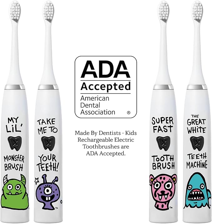 Kids Electric Toothbrush - Rechargeable Vibrating Toothbrush with Timer, Includes 6 Replacement Heads, Gently Cleans Teeth, for Girls and Boys, Kids & Toddlers Age 2+, Cheetah