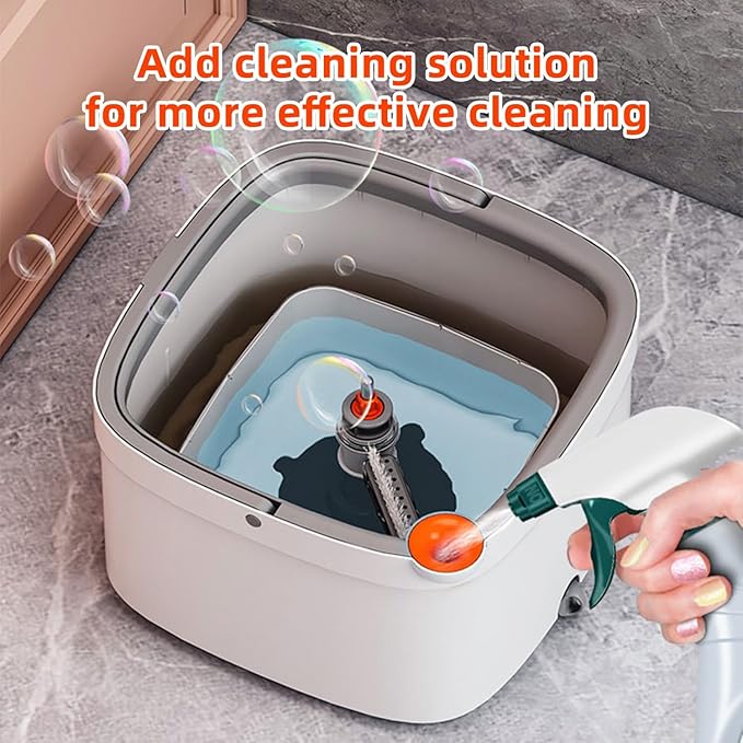 KZKR Spin Mop and Bucket Set with Self Separation Dirty and Clean Water System, Self Wringing 360° Rotating Square Mop Head for Home Floors Cleaning (1.0 Mop and Bucket Set (2 Pads))