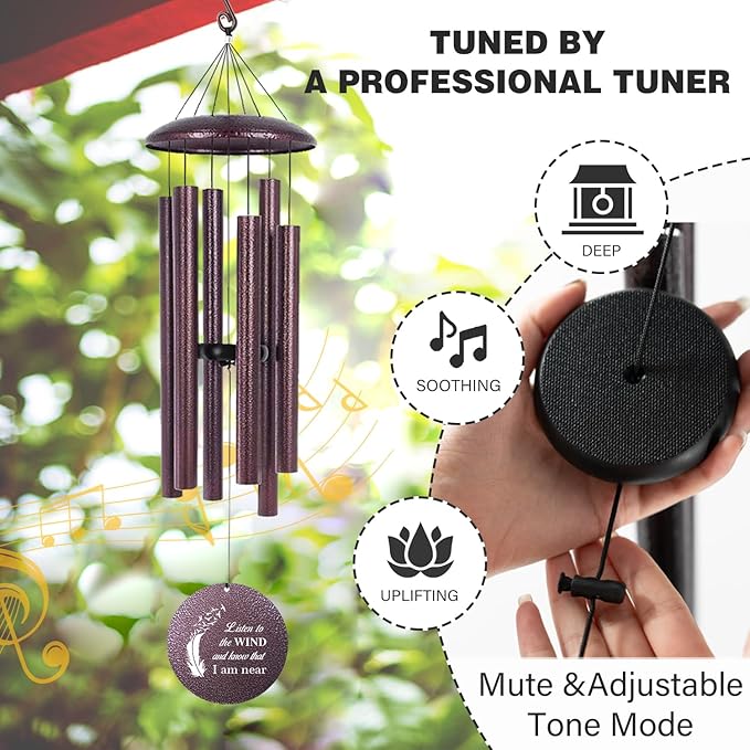 ASTARIN 36" Large Deep Tone Personalized Sympathy Wind Chimes, Memorial Wind Chime for Loss of Mother Father Loved One, Angel's Feather Bereavement Gifts Decor Outdoor Patio Garden(Produced in USA)