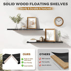 36"x6.8"x1.2" Solid Wood Floating Shelves 2-Pack - Rustic Black Finish with Hidden Brackets, Perfect for Storage and Décor in Living Room, Kitchen, Bedroom