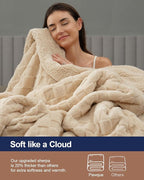 Pawque Super Soft Cozy Throw Blanket King Size for Couch Bed, Fluffy Sherpa Fleece Reversible Thick Warm Fuzzy Blanket for All-Season, 3D Checkered Jacquard Decorative Blankets, Khaki, 108"x90"