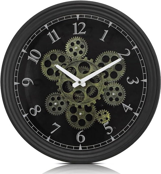 CLXEAST 15 Inch Real Moving Gear Wall Clock, Vintage Industrial Steampunk Metal Wall Clocks for Living Room Decor,Kitchen, Home Office,House Warming Gifts New Home