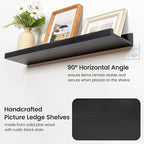 Picture Ledge Shelf for Wall, 16 inch Solid Pine Wood Nursery Book Shelves 2 Packs, Floating Ledge Shelves for Kids' Room Bedroom Bathroom Living Room Photo Frames Office Nursey Wall Decor, Black