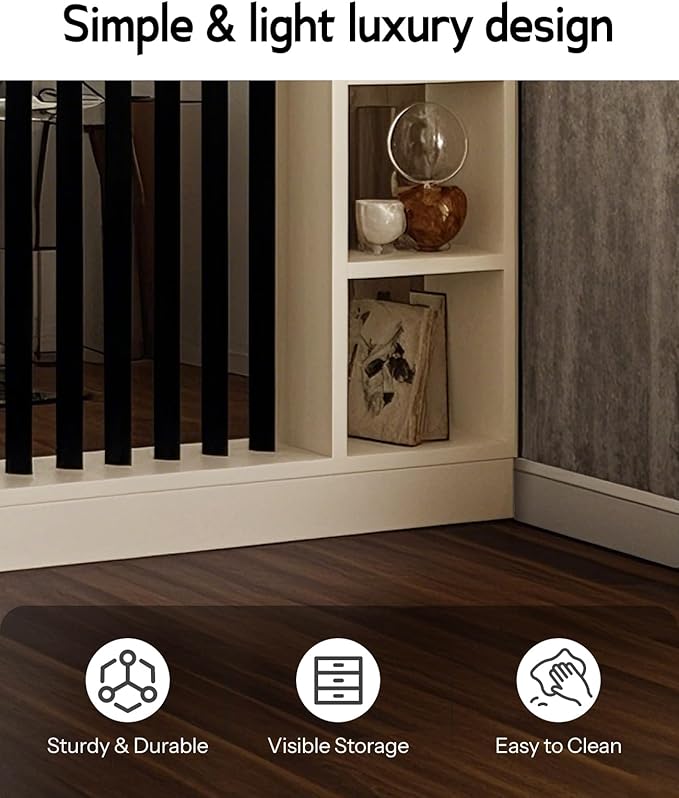 Wall Room Divider, Storage Cabinet Storage Display with Shelves, Modern Freestanding Wood Room Divider Screen, Wall Privacy Screens for Home Decorative (Beige+Black,35.4" L x 9.5" W x 79.5" H)