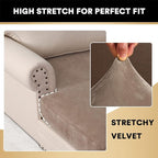 PrinceDeco Sectional Couch Covers Velvet Couch Cover for Dogs Washable L Shaped Couch Cover 1 Piece Individual Sectional Couch Covers with Elastic Bottom(Chaise Lounge,Taupe)
