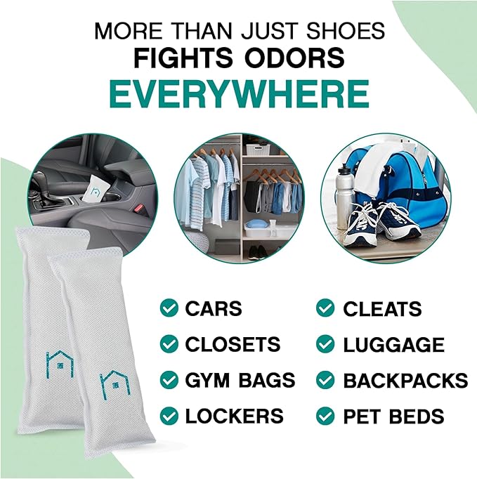Shoe Deodorizer with Zeolites 2-Pack - Odor Eliminator, Air Freshener, Smell Absorber, Sneakers, Gym Bags, Soccer Cleats, Closets, Pet Area, Reusable - Shoe Deodorant