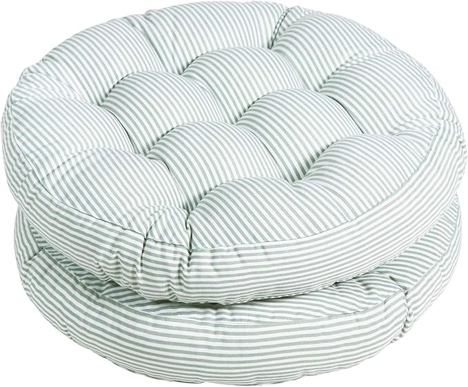 Tiita Stripe Patio Seat Cushions 22"x22" Round Chair Pads Home Floor Cushion Window Pad Set of 2 Throw Pillows Indoor/Outdoor, Green