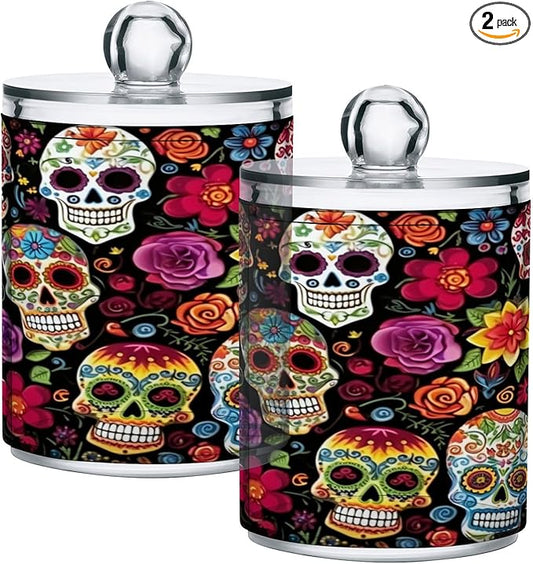 Colorful Skulls 2PC Airtight Transparent Plastic Storage Jar Food Storage Container Plastic for Food Herbs Tea etc with Storage Lid easy to use and clean With lid Easy To Use