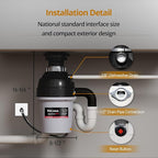 1 HP Garbage Disposal with Sound Reduction, TECASA Food Waste Disposer for Kitchen Sink, Septic Safe Garbage Disposal, Power Cord Included, Grey and Black - HyperCrush 100